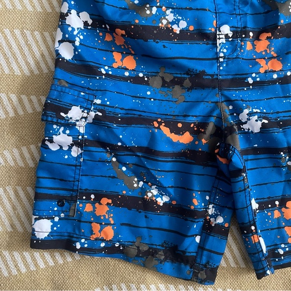 ✌️2/$10✌️ Vibrant Blue & Black Striped Swim Shorts w Paint Splatter – XL GUC - Picture 7 of 16